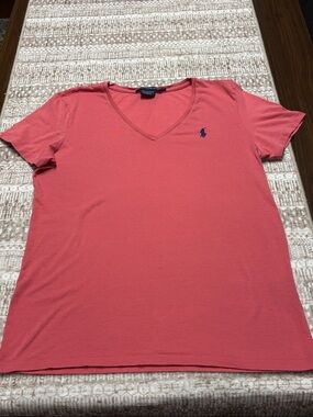 Ralph Lauren Coral V-Neck Polo Short Sleeve Tee